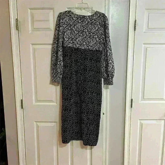 Missguided V Neck Balloon Sleeve Midi Dress Black Floral Polka Dot UK 8 US 4 - Picture 2 of 9